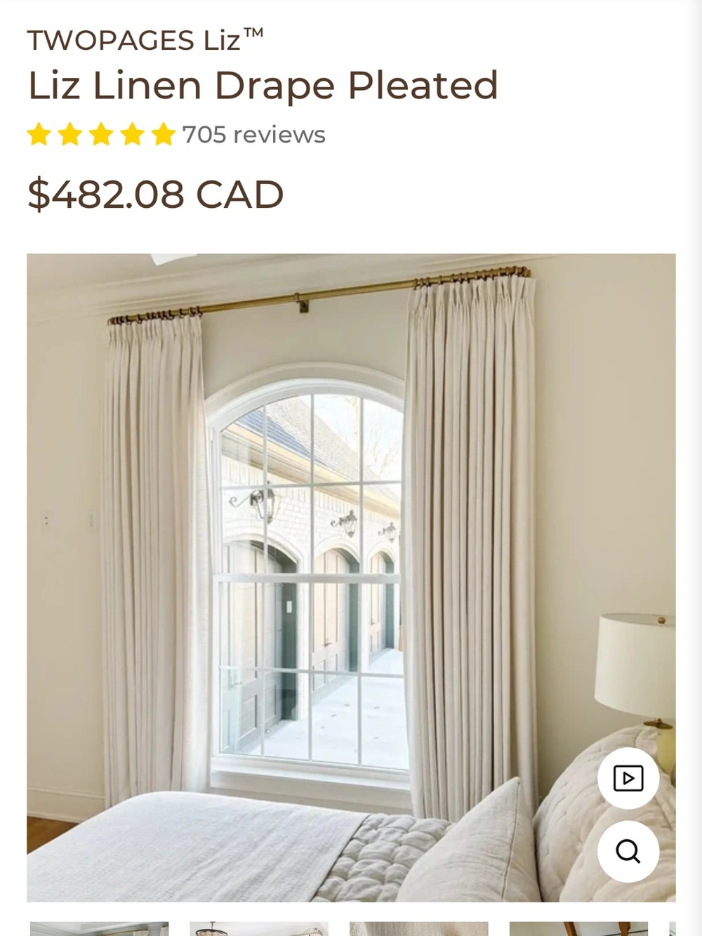 TWOPAGES Liz Linen Pleated Drapes Beige White- 1 panel 52x108 inches - BRAND NEW